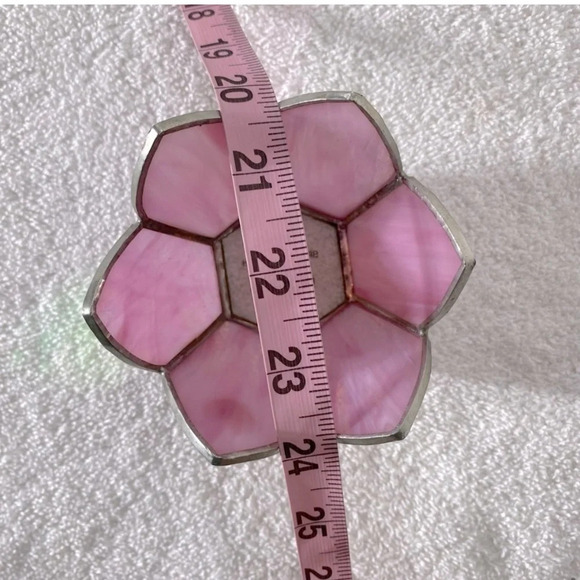 Vintage Handmade Breakthrough Glass Design Pink Stained Glass  Candle Holder - Picture 10 of 10